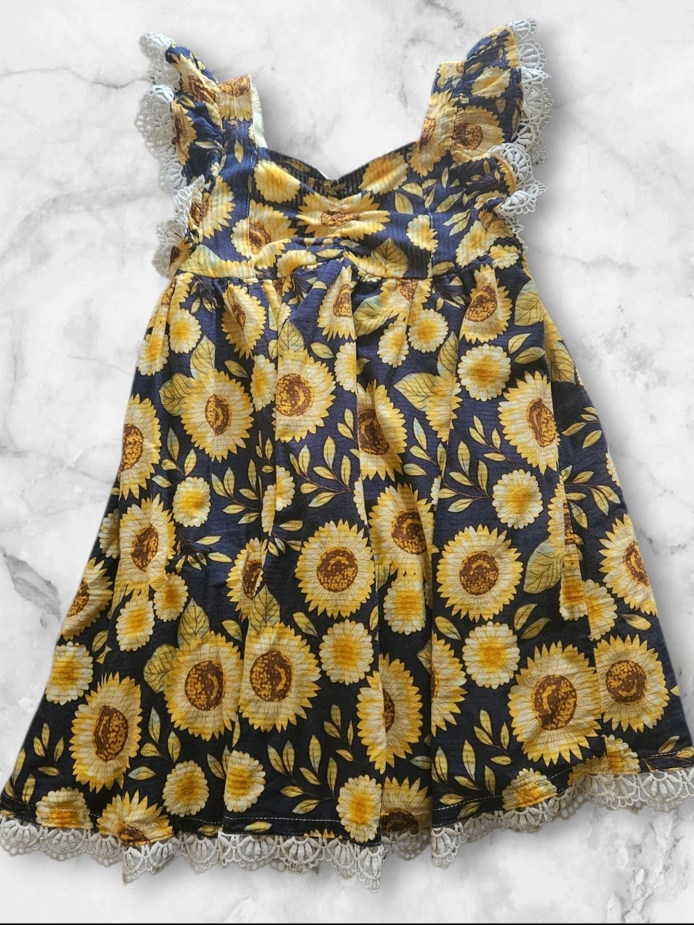 Cynthia Rowley Sunflower Lace Trim Cottagecore Dress Girls Size 6
